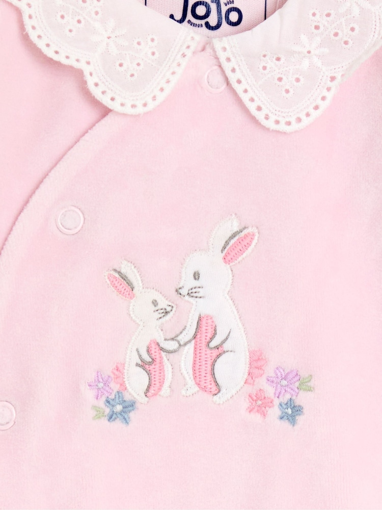 JoJo Maman Bébé Pale Pink Bunny Appliqué Velour Collared All-In-One - Image 3 of 3