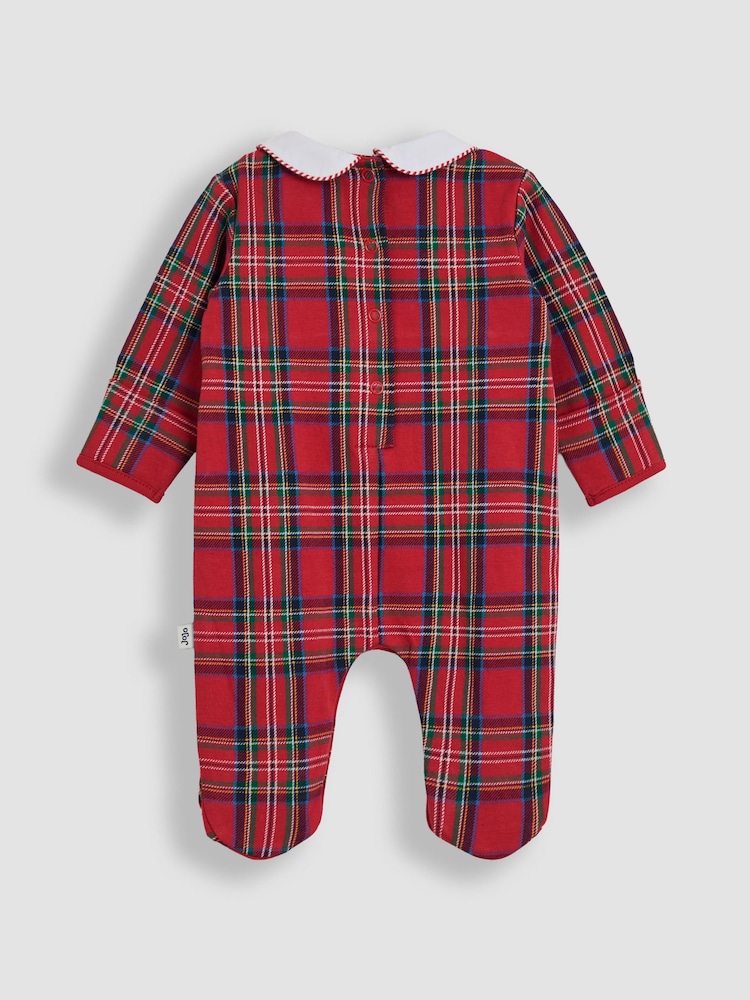 JoJo Maman Bébé Red Tartan My First Christmas Footed Sleepsuit - Image 2 of 3