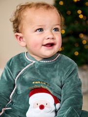 JoJo Maman Bébé Green Santa My First Christmas Velour All-In-One - Image 1 of 3