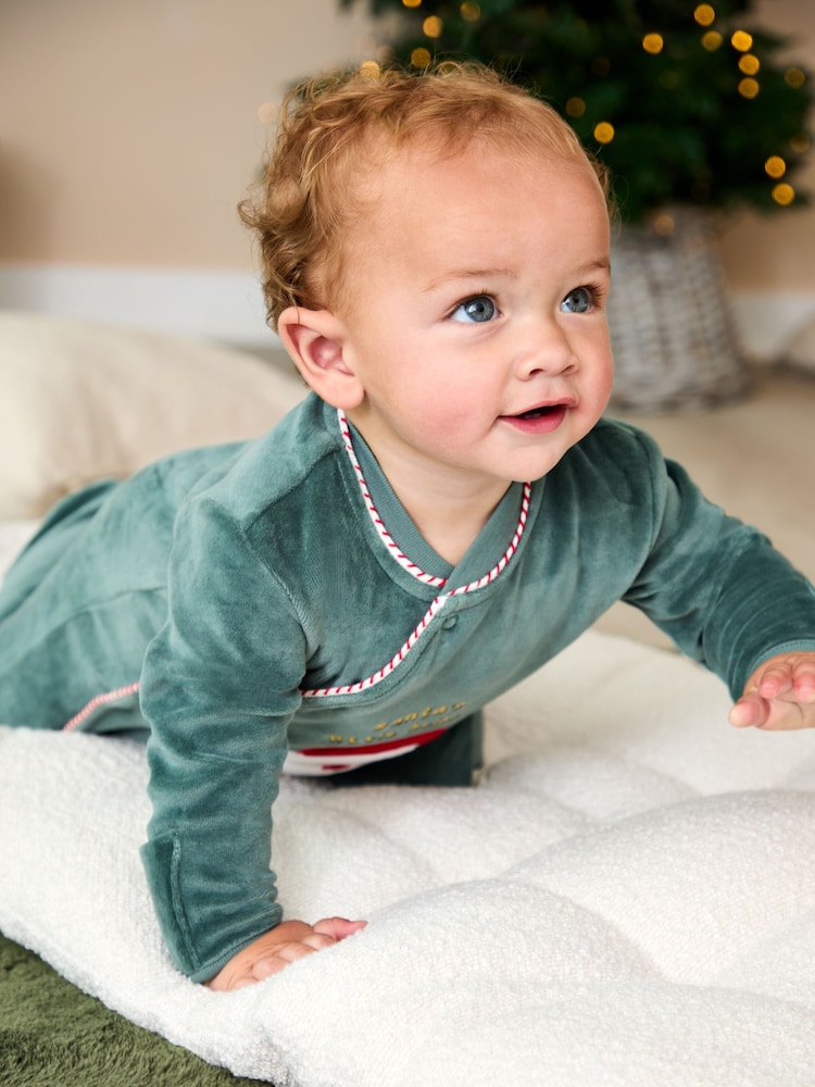 JoJo Maman Bébé Green Santa My First Christmas Velour All-In-One - Image 3 of 3