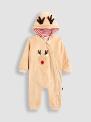 JoJo Maman Bébé Brown Christmas Reindeer Velour All-In-One - Image 1 of 3
