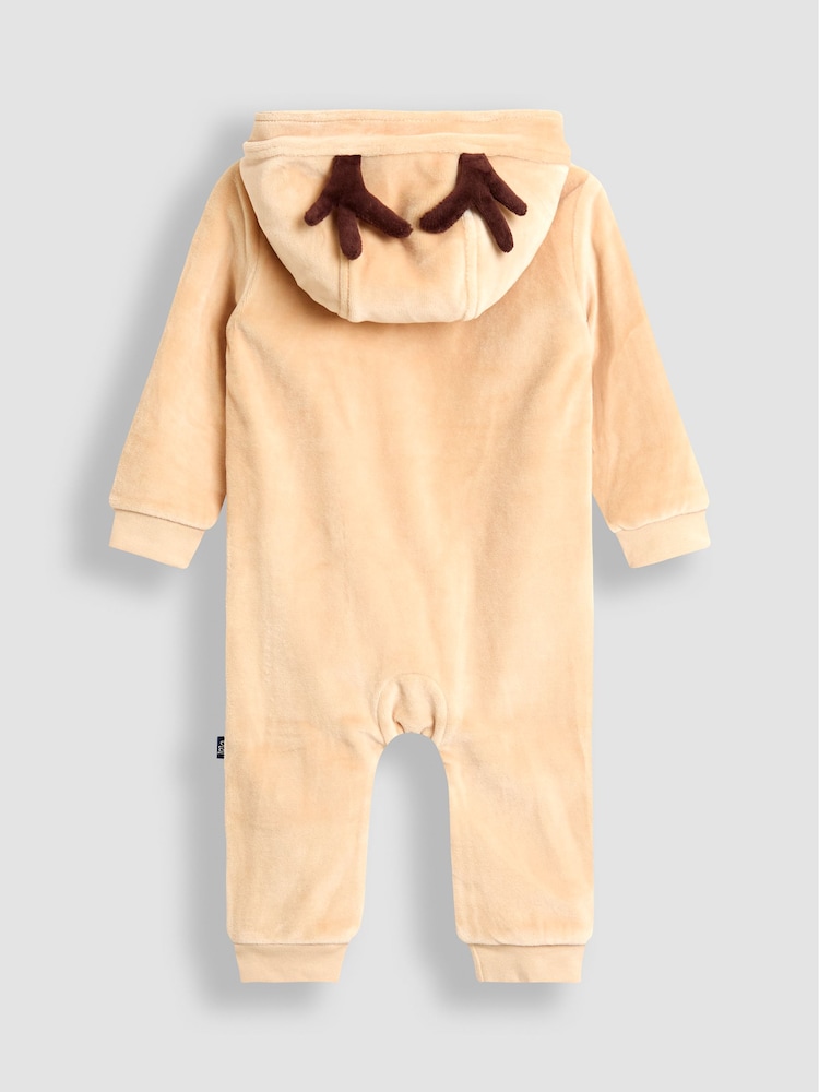 JoJo Maman Bébé Brown Christmas Reindeer Velour All-In-One - Image 2 of 3