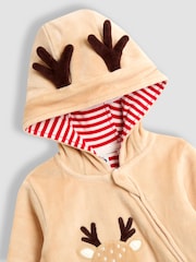 JoJo Maman Bébé Brown Christmas Reindeer Velour All-In-One - Image 3 of 3