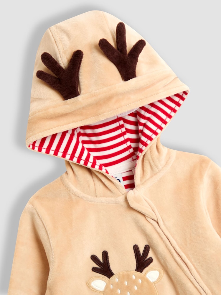JoJo Maman Bébé Brown Christmas Reindeer Velour All-In-One - Image 3 of 3