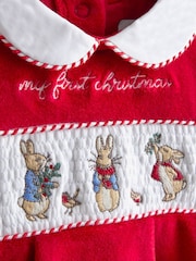 JoJo Maman Bébé Red Peter Rabbit Christmas Velour All-In-One - Image 2 of 3