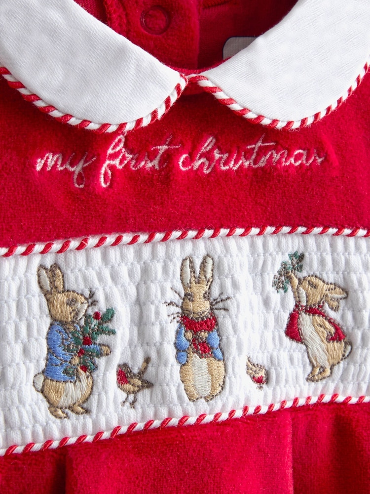 JoJo Maman Bébé Red Peter Rabbit Christmas Velour All-In-One - Image 5 of 5 JoJo Maman Bébé Red Peter Rabbit Christmas Velour All-In-One - Image 5 of 5