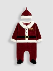 JoJo Maman Bébé My First Christmas Velour All-In-One & Hat Set - Bild 1 von 6
