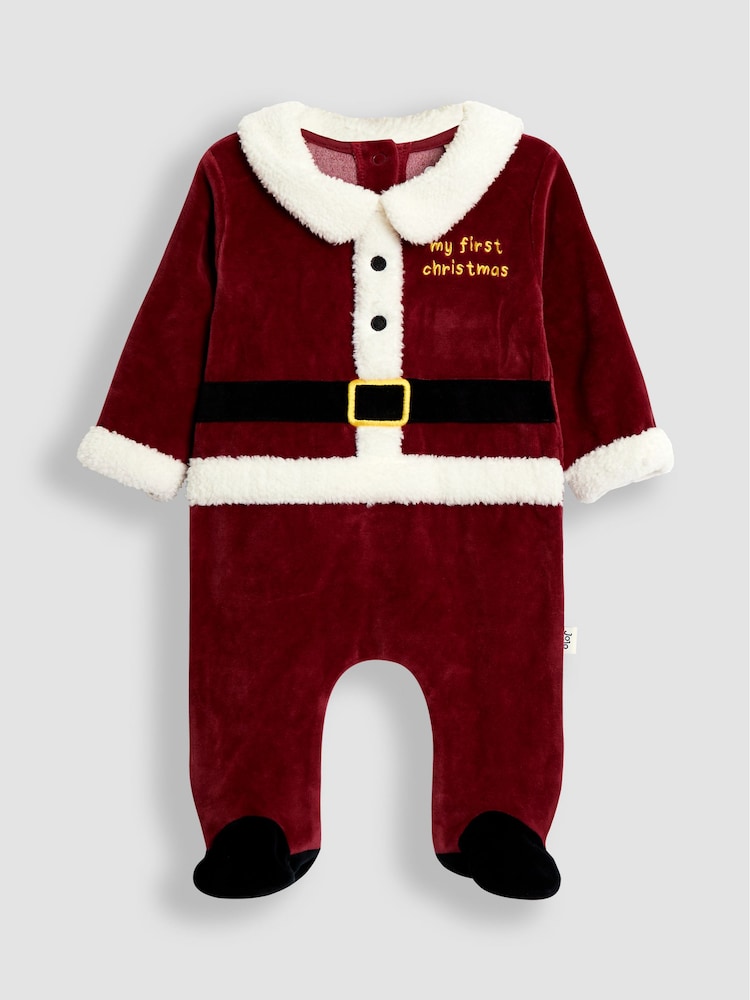JoJo Maman Bébé My First Christmas Velour All-In-One & Hat Set - Bild 2 von 6