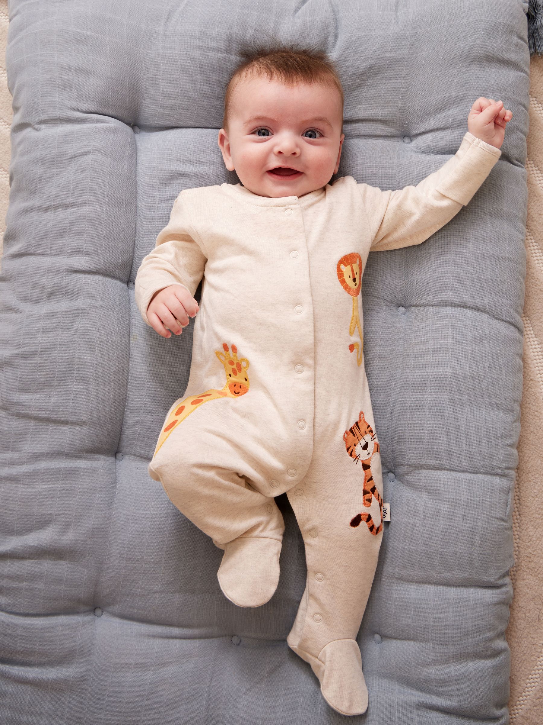 Jojo Maman Bébé Natural Safari 100% Cotton Footed Appliqué Sleepsuit