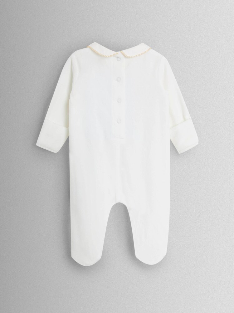 JoJo Maman Bébé Smocked Velour Footed All- In- One - Bild 3 von 3
