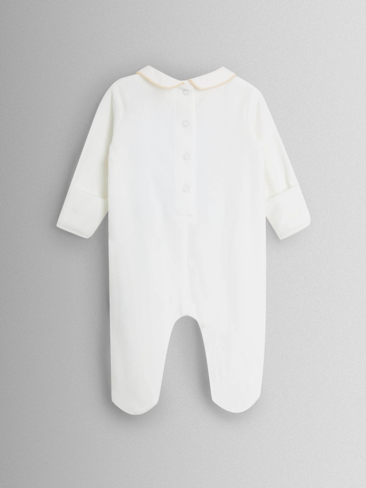 JoJo Maman Bébé Cream Safari Smocked Velour Footed All- In- One - Image 3 of 3 JoJo Maman Bébé Cream Safari Smocked Velour Footed All- In- One - Image 3 of 3