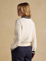 Joules Cream Cotton Cable Crew Neck Cardigan - Image 2 of 7