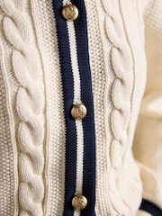 Joules Cream Cotton Cable Crew Neck Cardigan - Image 3 of 7