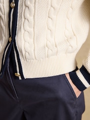 Joules Cream Cotton Cable Crew Neck Cardigan - Image 6 of 7