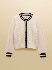 Joules Cream Cotton Cable Crew Neck Cardigan - Image 7 of 7