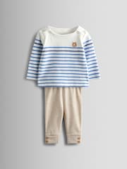 JoJo Maman Bébé Cream Bear Stripe Top and Legging Set - Image 1 of 6