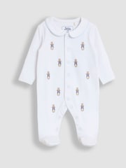 JoJo Maman Bébé White Peter Rabbit Embroidered Sleepsuit - Image 1 of 3