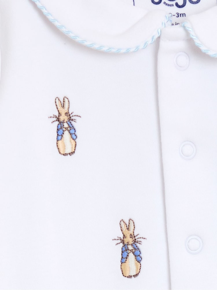 JoJo Maman Bébé White Peter Rabbit Embroidered Sleepsuit - Image 3 of 3