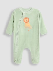 JoJo Maman Bébé Green Lion Velour Applique All-In-One - Image 1 of 3
