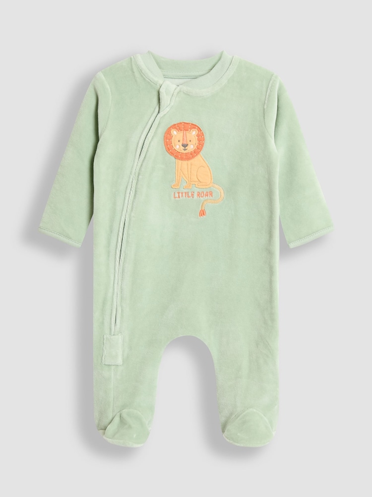 JoJo Maman Bébé Green Lion Velour Applique All-In-One - Image 1 of 3