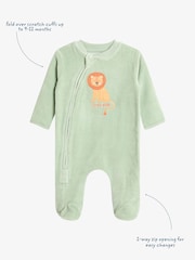 JoJo Maman Bébé Green Lion Velour Appliqué Footed All-In-One - Image 4 of 5