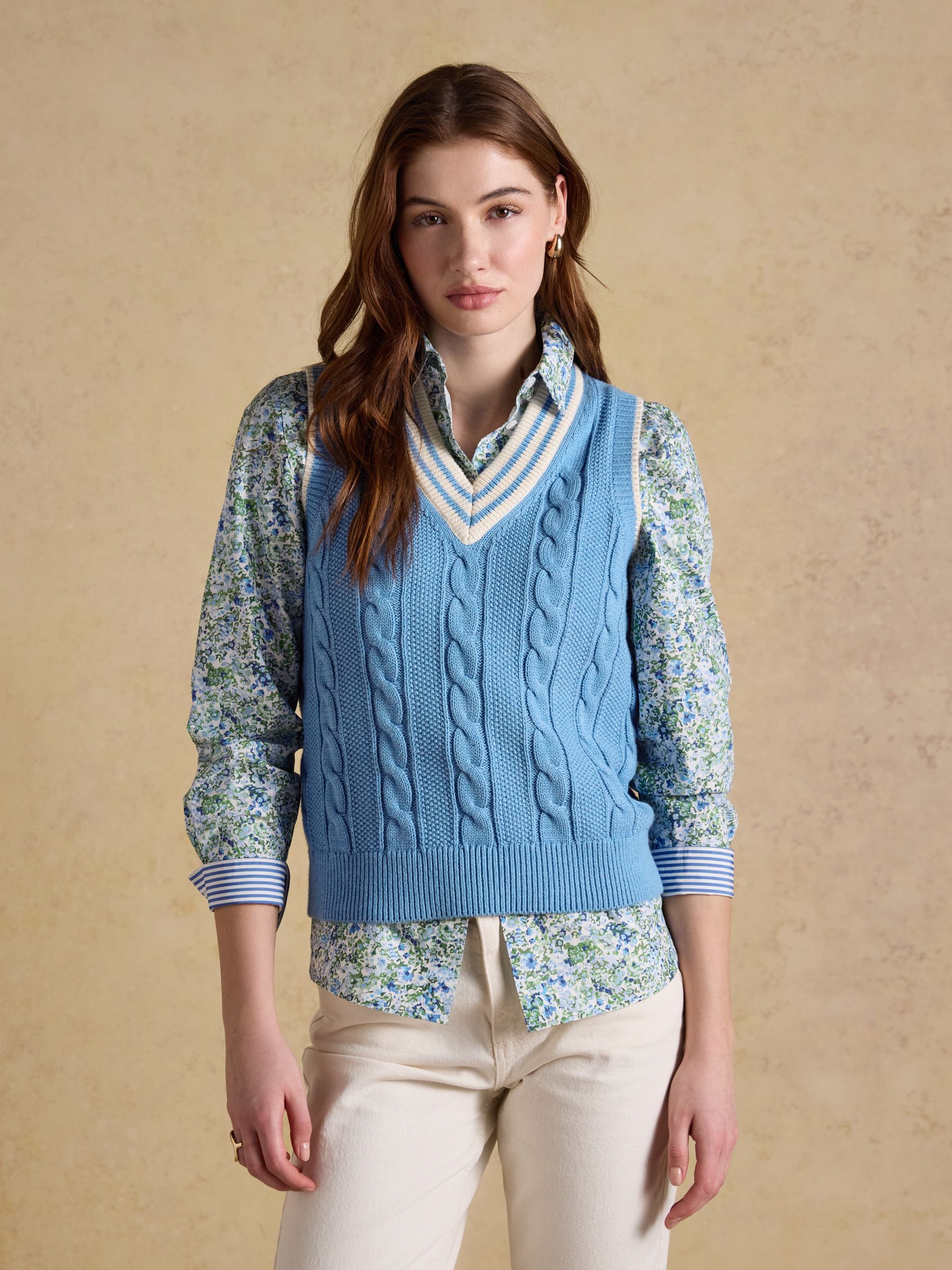 Joules Women's Cotton Cable Knit Cricket Vest Blue 2XL