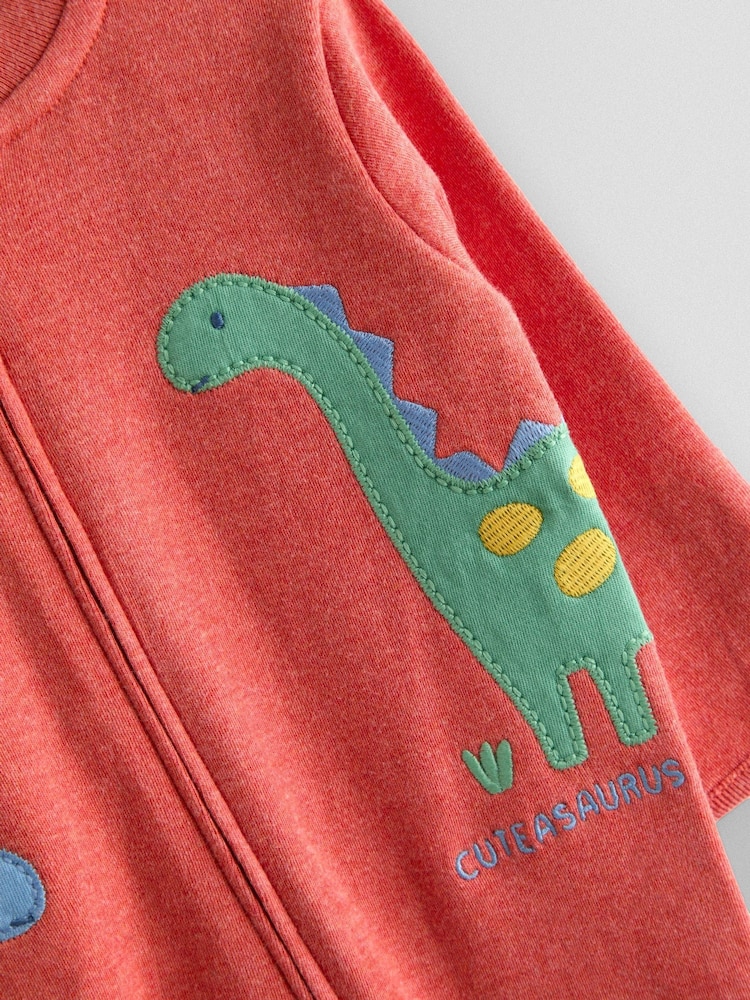 JoJo Maman Bébé Orange Dinosaur 100% Cotton Footed Appliqué Sleepsuit - Image 2 of 3 JoJo Maman Bébé Orange Dinosaur 100% Cotton Footed Appliqué Sleepsuit - Image 2 of 3