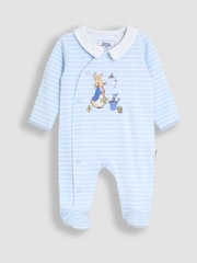 JoJo Maman Bébé Blue Stripe Appliqué Footed Sleepsuit - Image 1 of 3