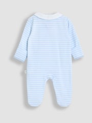 JoJo Maman Bébé Blue Stripe Appliqué Footed Sleepsuit - Image 2 of 3
