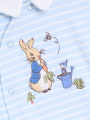 JoJo Maman Bébé Blue Stripe Appliqué Footed Sleepsuit - Image 3 of 3