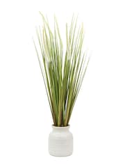 Gallery Home White Faux Potted Grass with Feathered Wildflower - Image 4 of 6