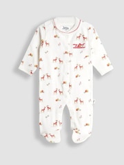 JoJo Maman Bébé Cream Raindeer Christmas Printed Footed Sleepsuit - Image 1 of 3