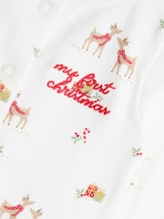 JoJo Maman Bébé Cream Raindeer Christmas Printed Footed Sleepsuit - Image 3 of 3