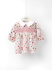 JoJo Maman Bébé Plum Smocked Collared Christmas Dress - Image 1 of 4