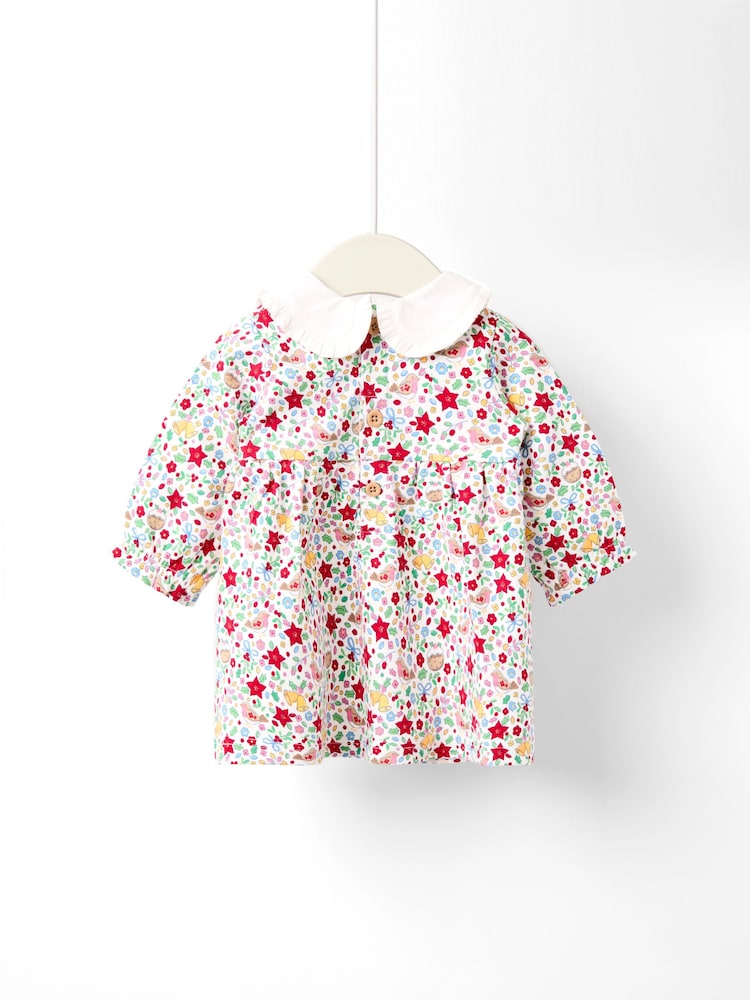 JoJo Maman Bébé Plum Smocked Collared Christmas Dress - Image 2 of 4