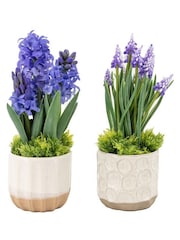 Gallery Home Set of 2 Purple Faux Spring Hydrangea in Ceramic Pots - Image 4 of 6