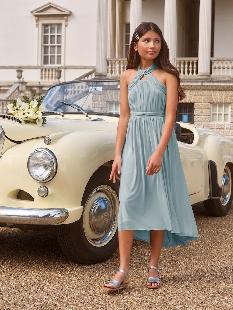Lipsy Blue Twist Halter Occasion Dress (5-16yrs) - Image 1 of 4