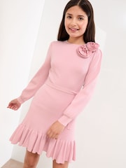 Lipsy Pink Corsage Glitter Knit Dress (5-12yrs) - Image 1 of 4