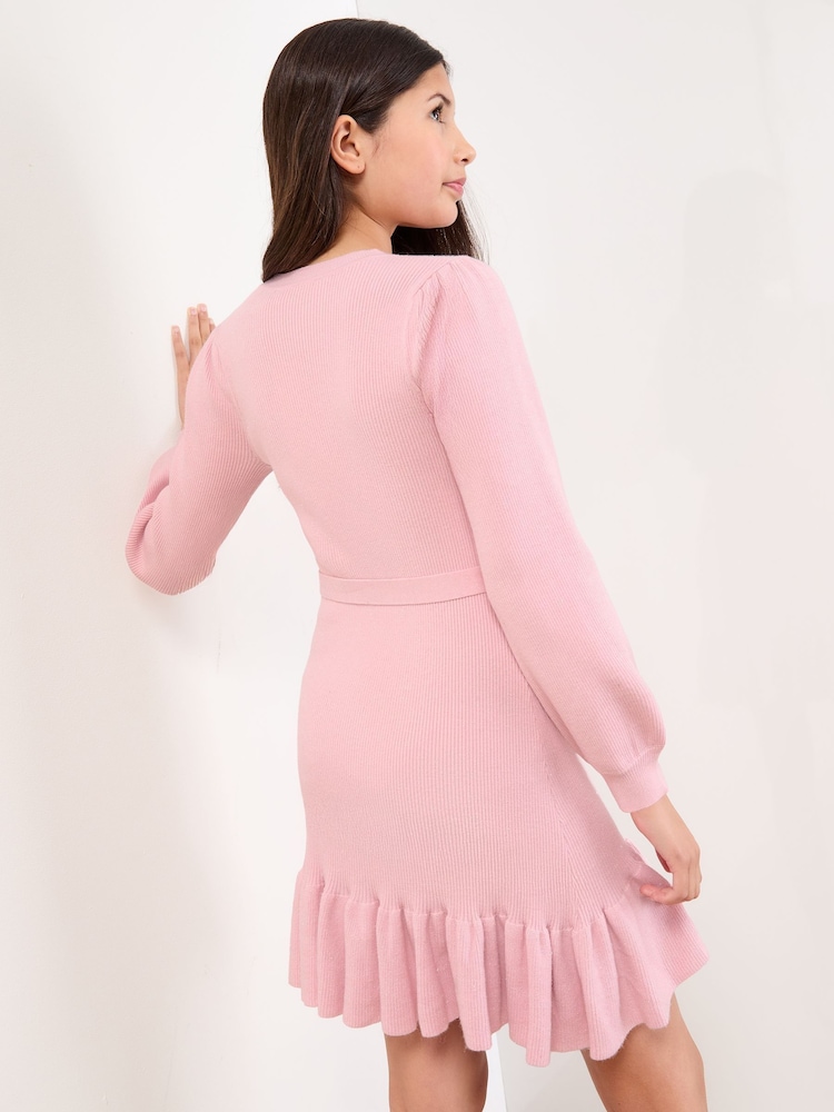 Lipsy Pink Corsage Glitter Knit Dress (5-12yrs) - Image 4 of 4