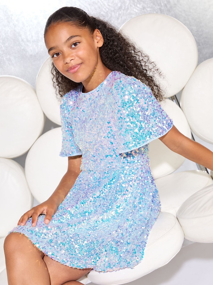 open lace back dress Toddler First Communion Girl Elegant Birthday Party Dress Flower Girl Dress Pageant Dress, Blue / 3-4 Years (110cm) main image 1
