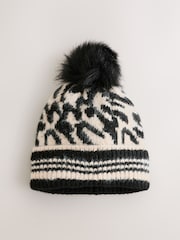Black/White Animal Knitted Pom Hat - Image 1 of 3