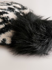 Black/White Animal Knitted Pom Hat - Image 2 of 3