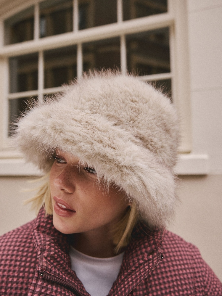 Neutral Faux Fur Bucket Hat - Image 2 of 4