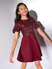 Lipsy Berry Red Sequin 2-In-1 Scuba Occasion Dress (5-16yrs) - Image 2 of 5