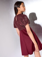 Lipsy Berry Red Sequin 2-In-1 Scuba Occasion Dress (5-16yrs) - Image 5 of 5