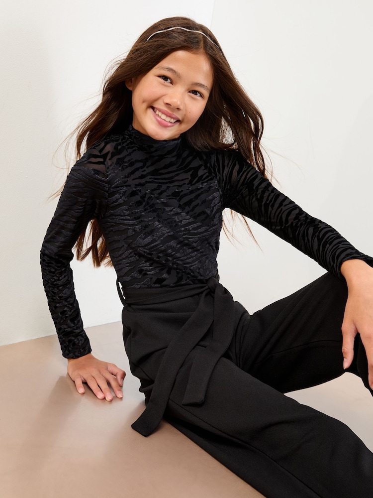 Lipsy Black Zebra Devore Jumpsuit (5-16yrs) - Image 2 of 4