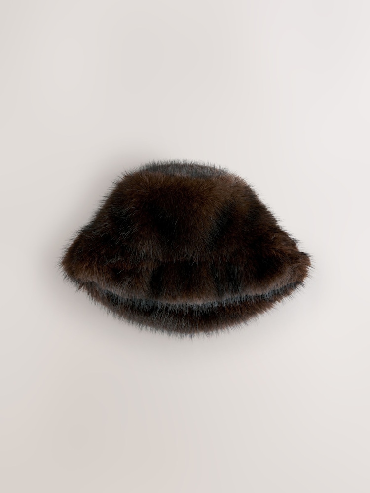 Buy Chocolate Brown Faux Fur Bucket Hat from Next USA display picture 2