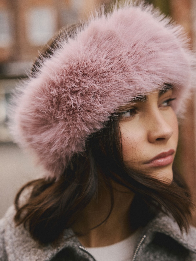 Pink Faux Fur Headband - Image 1 of 6