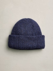 Navy Knitted Ribbed Beanie Hat Containing RAS Alpaca - Image 10 of 10