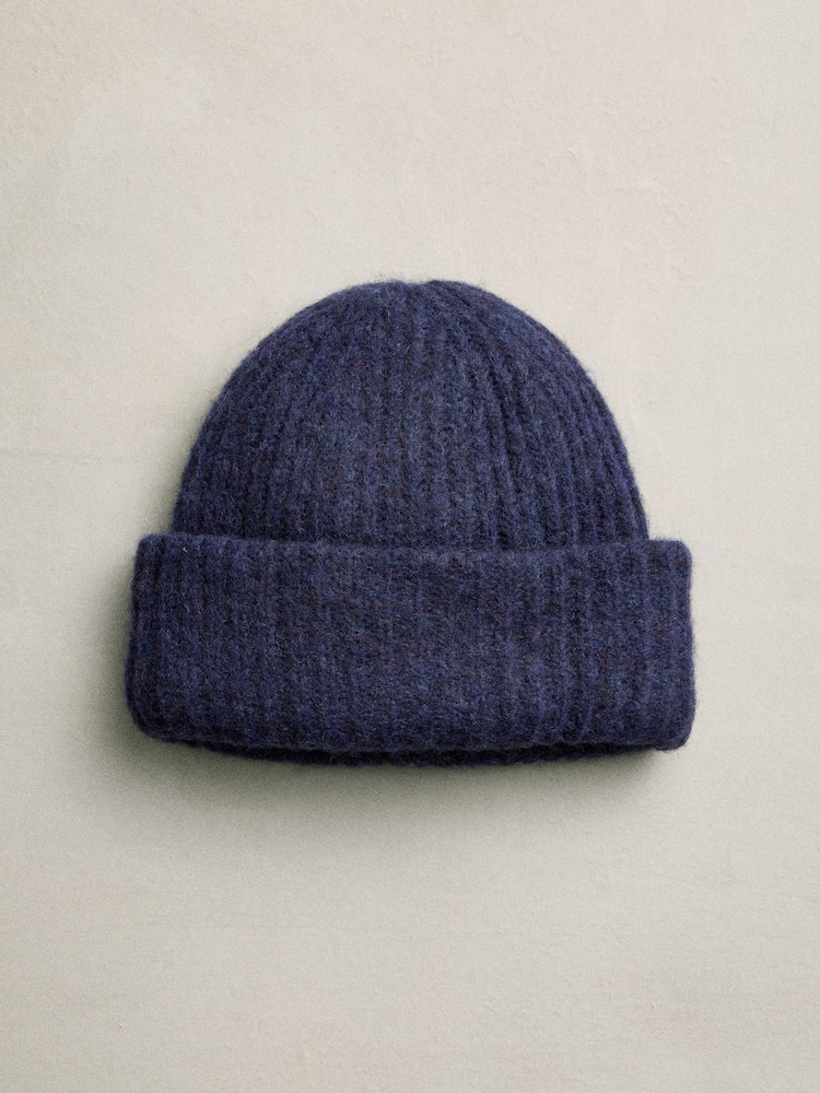 Navy Knitted Ribbed Beanie Hat Containing RAS Alpaca - Image 10 of 10